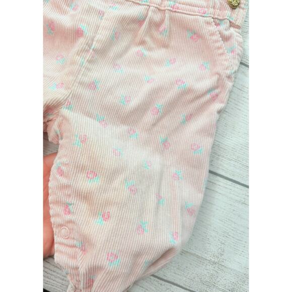 Osh Kosh B’gosh Vintage Footed Floral Overalls Corduroy Pink Baby Size 6/9 Month - Picture 5 of 11